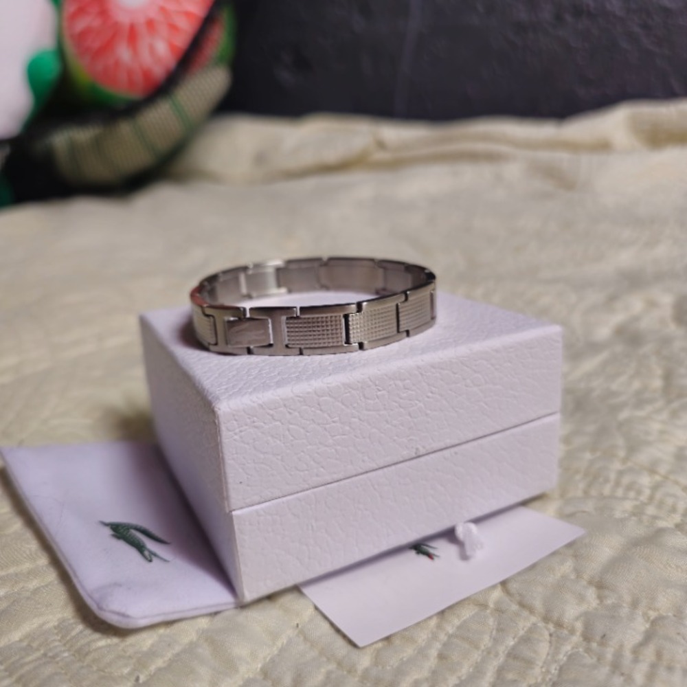 Lacoste Metropole Silver Bracelet Stainless Steel Crocodile Logo
